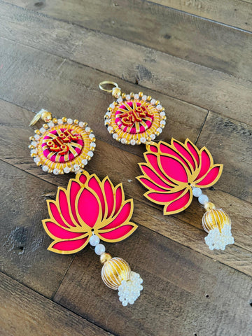 Shubh Labh| Decorative Auspicious Ganesh Pooja| Wall Door Hanging|Diwali Decoration|Temple Decoration Set |Lotus hanging beads| Housewarming