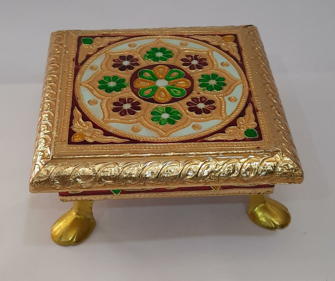 Wooden Chowki with meenakari work| Chaurang| stool for God| Table for God Idols| Return Gifts| Decor| Pooja item| bajot| navratri