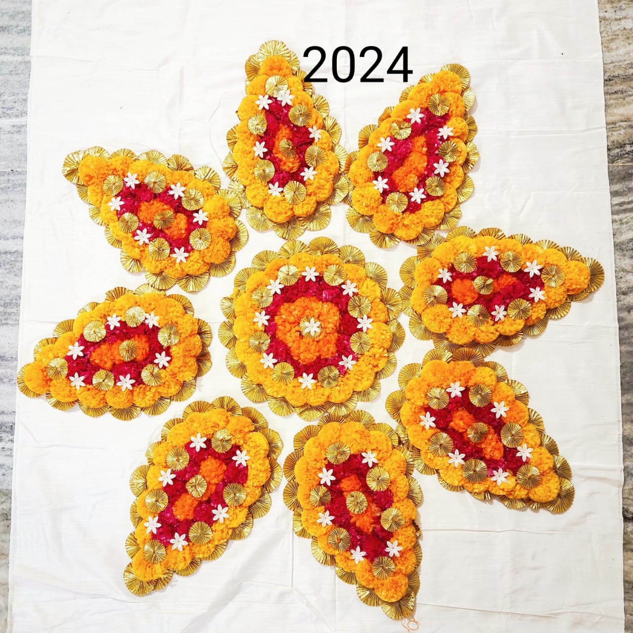 Artificial Marigold Floral Rangoli| Floral Diwali Decoration |Wedding decoration} Housewarming Decor| Backdrop|Tilak Shape Marigold Mats