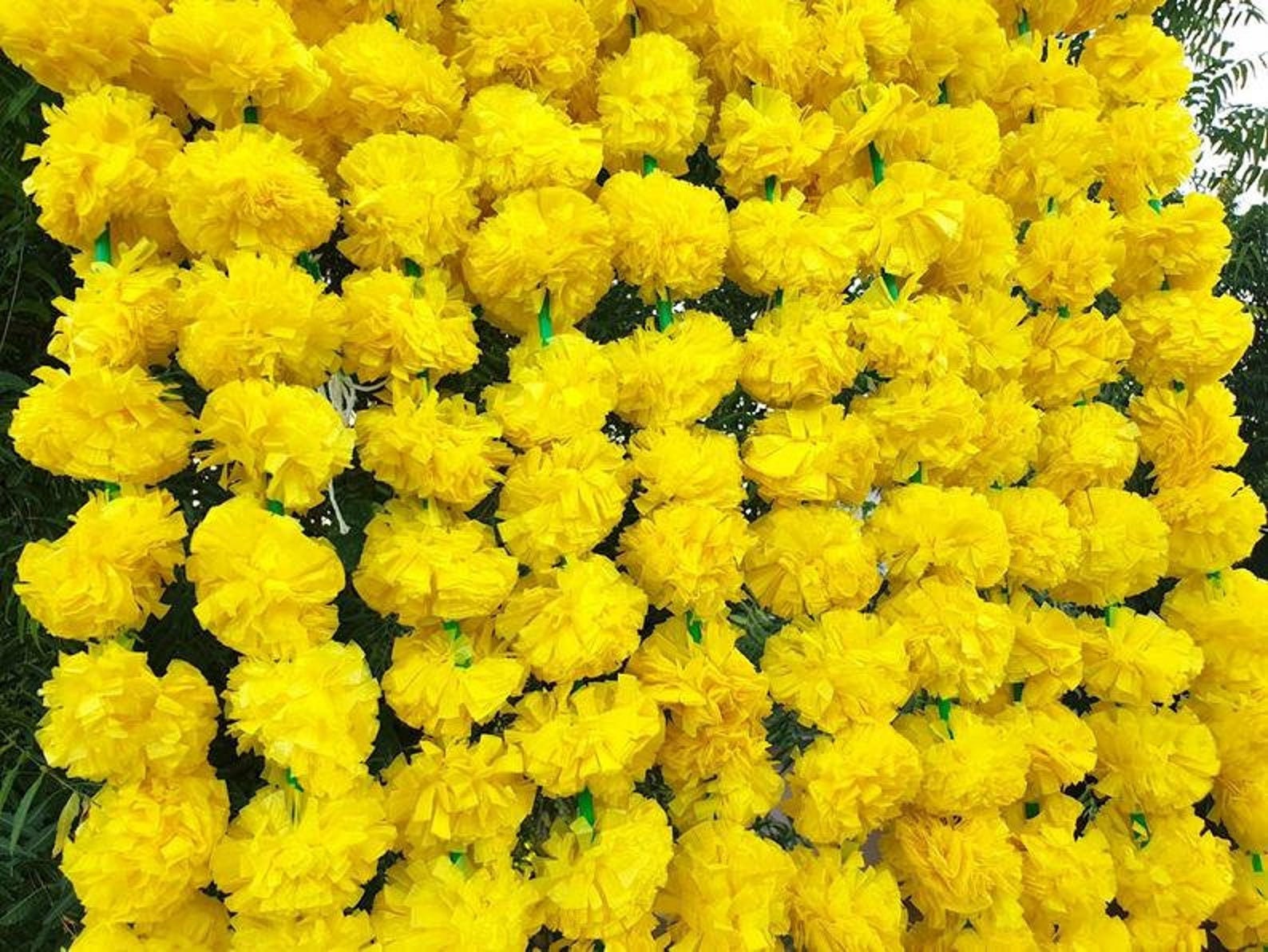 Dia De Los Muertos| Diwali Special- Artificial MARIGOLD GARLANDS| Indian Wedding Decoration| Mehndi Decor, Mexican Garlands| Genda Phool