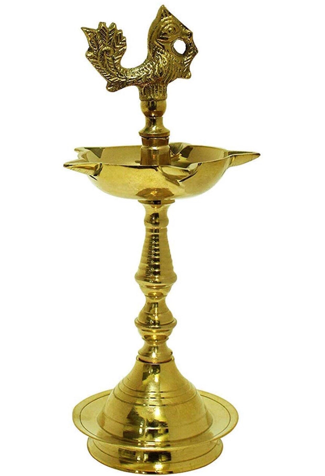 Decorative Kerala Fancy Samai Oil Diya with Peacock on top Pack of 2| Samai diya for Indian Pooja Table|Brass Decorative Oil Lamp for Temple