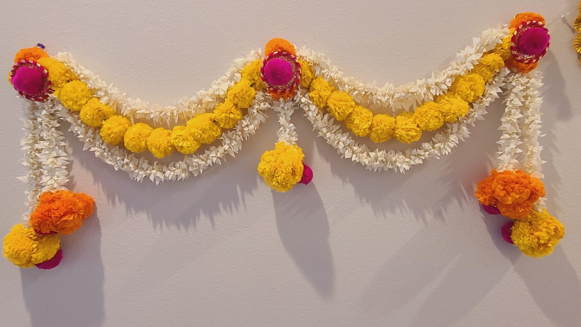 Gajra String Rose Flower Thoranam| Metal Thoranam | Bandarwal in Floral and Beads| Backdrop Wall Hanging| Decor Toran| Diwali |Door Valence