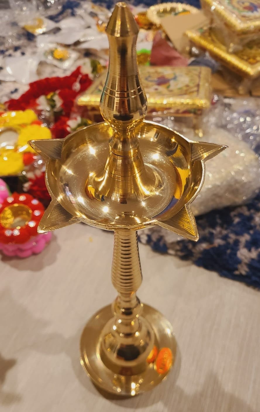 Decorative Kerala Fancy Samai Oil Diya with Peacock on top Pack of 2| Samai diya for Indian Pooja Table|Brass Decorative Oil Lamp for Temple