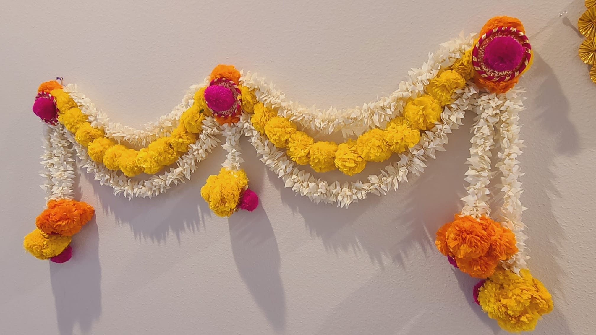 Gajra String Rose Flower Thoranam| Metal Thoranam | Bandarwal in Floral and Beads| Backdrop Wall Hanging| Decor Toran| Diwali |Door Valence