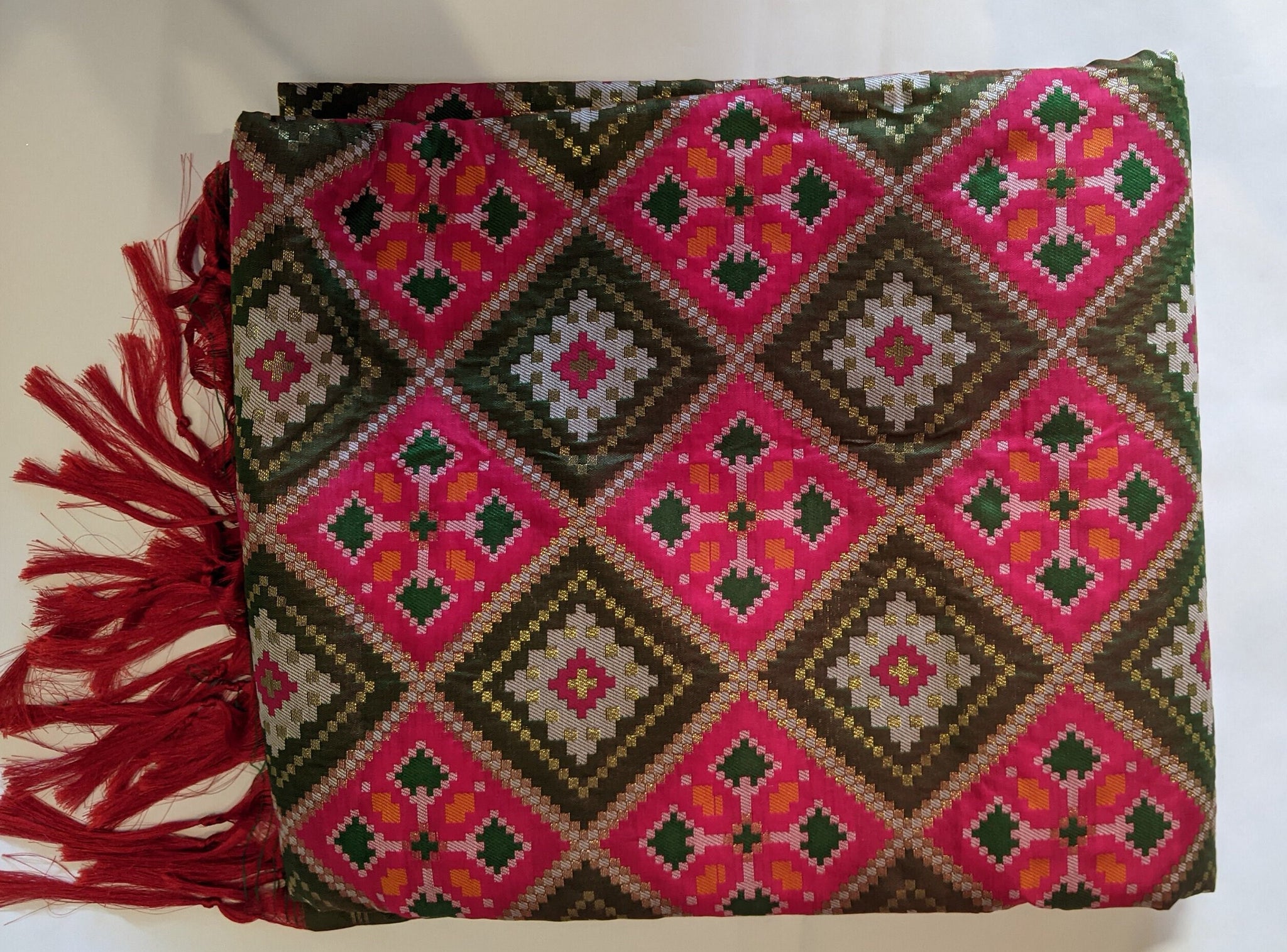 Beautiful silk woven patola dupatta|Beautiful silk woven double ikkat patola dupatta| Bridal| Diwali| Ethnic Scarves| 2.5 meter| Half Saree