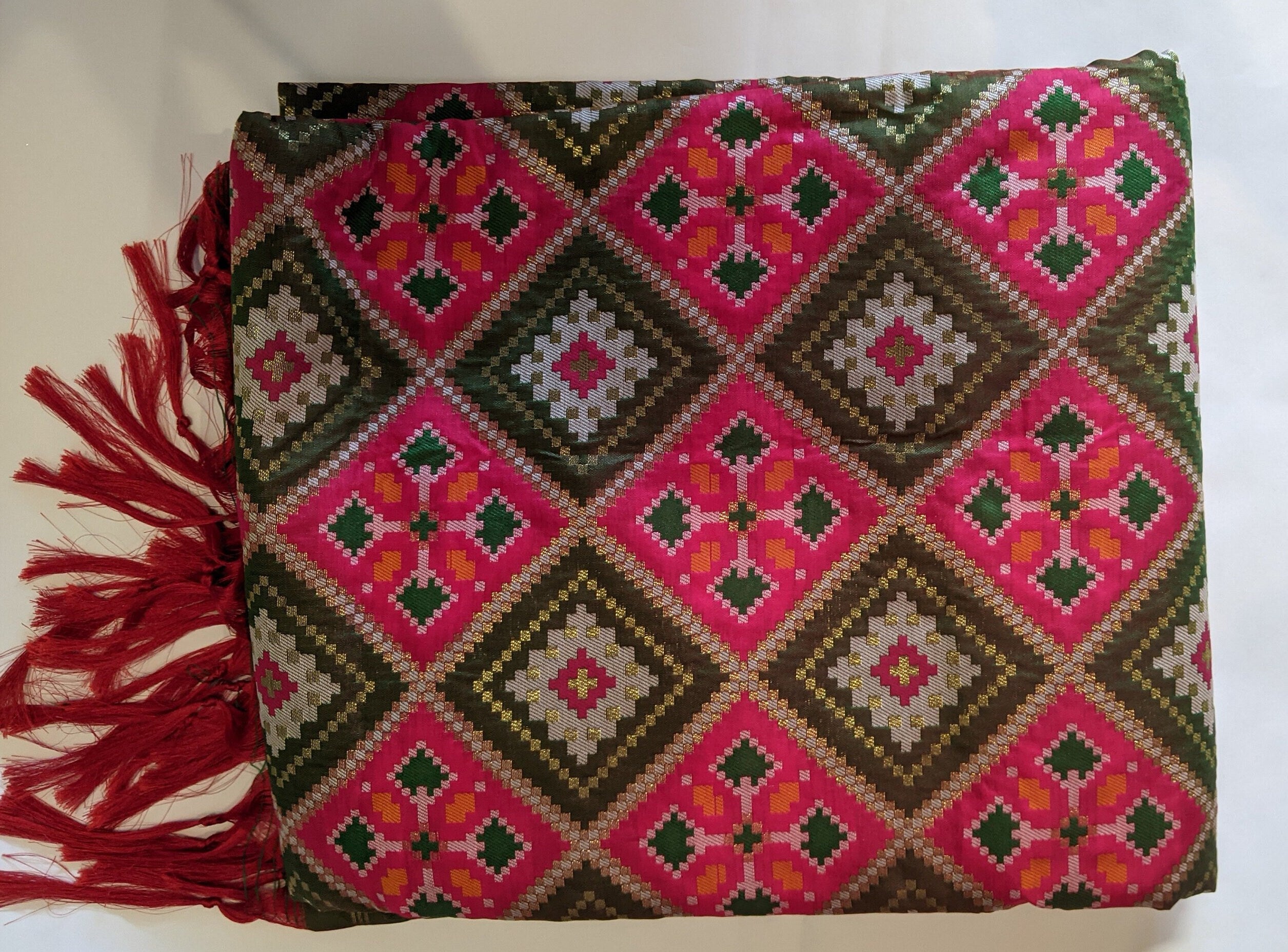 Beautiful silk woven patola dupatta|Beautiful silk woven double ikkat patola dupatta| Bridal| Diwali| Ethnic Scarves| 2.5 meter| Half Saree