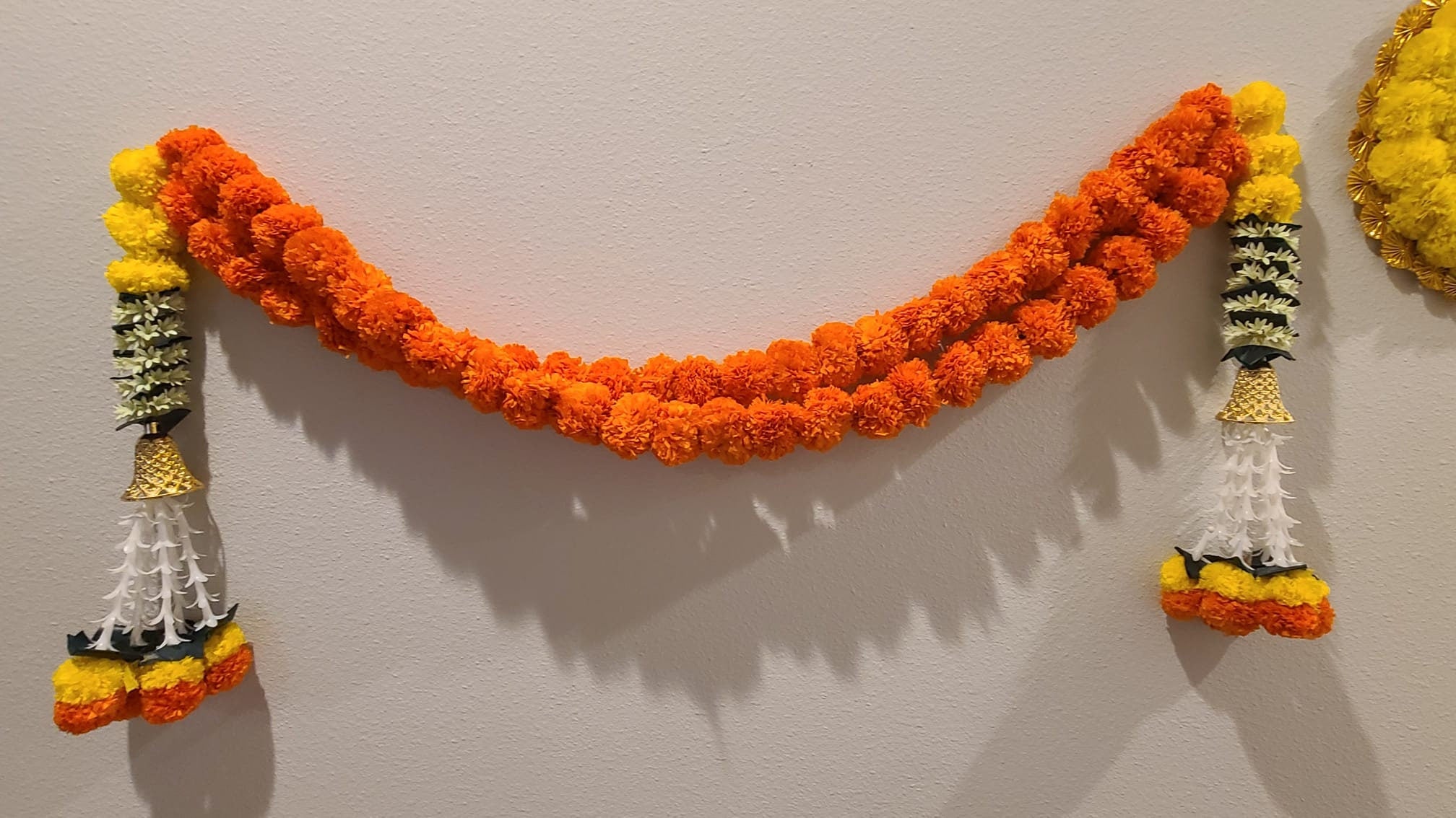 Marigold Jasmine flower garland with bell| Ofrenda fiesta| Diwali decoration| Día de Los Muertos Altar Day of the Dead, Halloween