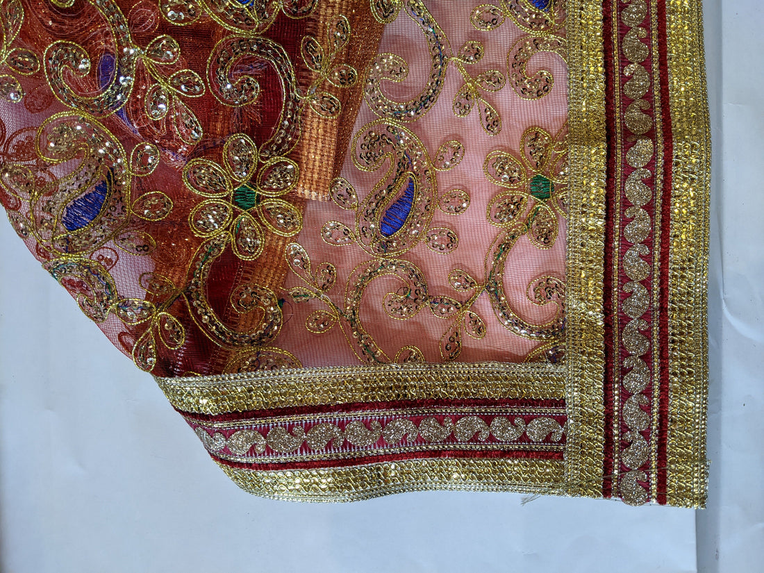 Net pooja cloth| Maa Chunni Red Puja Chunri Durga mata Chunri|Puja Supply |Idol Worhip|Chunni|Haldi Thaal Cover|Pooja table cover Net fabric