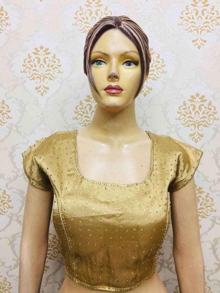 Beautiful Golden Designer Readymade Stitched Embroidered Saree Blouse| Art Silk Fabric| Craft Indian Sari Choli Tunic Top Women Wedding Wear