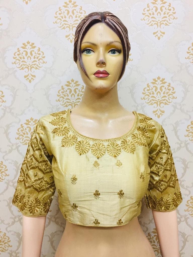 Beautiful Golden Designer Readymade Stitched Embroidered Saree Blouse| Art Silk Fabric| Craft Indian Sari Choli Tunic Top Women Wedding Wear