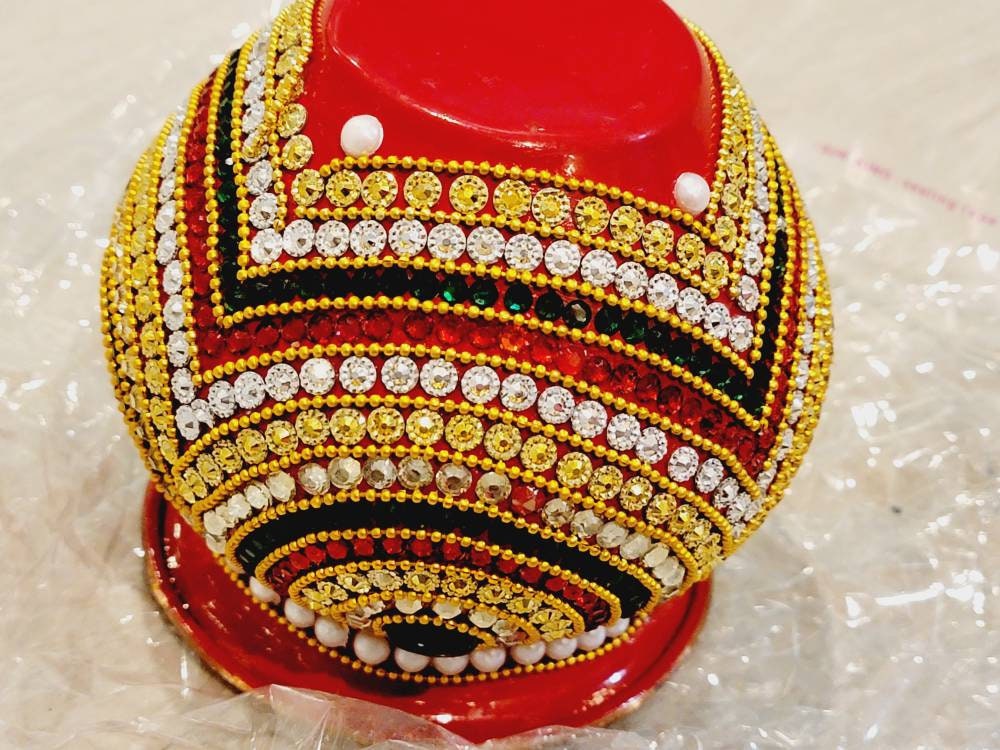 Kalash|Diwali|Rhinestone Decorated| Ganesh|Holy Water Pot|Red Green Kalash|Kalash for Pooja|Mangal kalash|Indian wedding gift|Housewarming