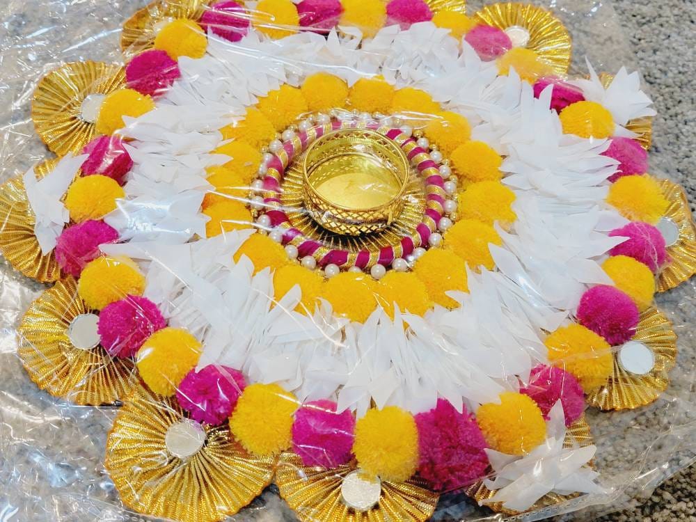 Designer Artificial Marigold Flower Tealight holder with Traditional Golden Work| Marigold Flower Mat with Tealight CandleHolder|Floral gift