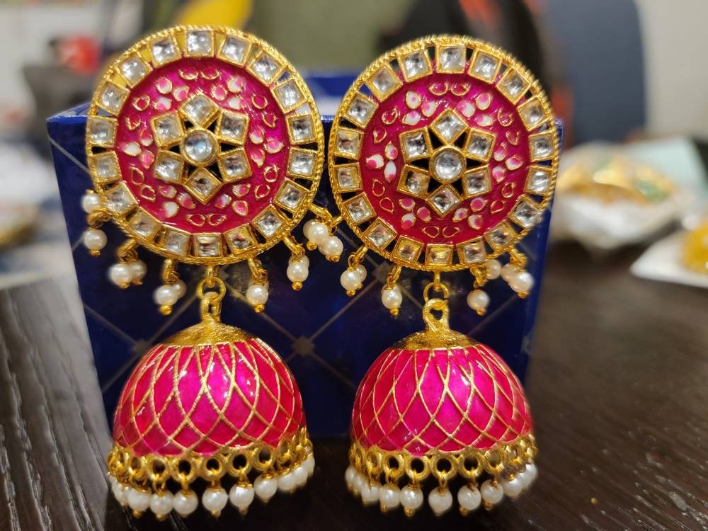 Bollywood Kundan Chaandbali Earrings/Indian Earrings/pearl Earring/Pakistani Earrings/Statement Earrings/Long chandelier/Indian wedding