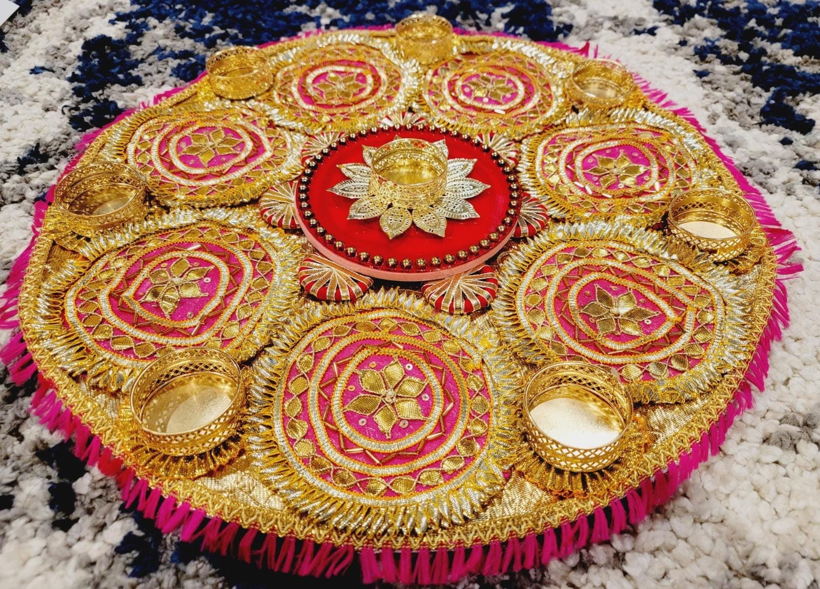 Artificial Marigold Floral Rangoli| Floral Diwali Decoration |Wedding decoration} Housewarming Decor| Backdrop|Tilak Shape Marigold Mats
