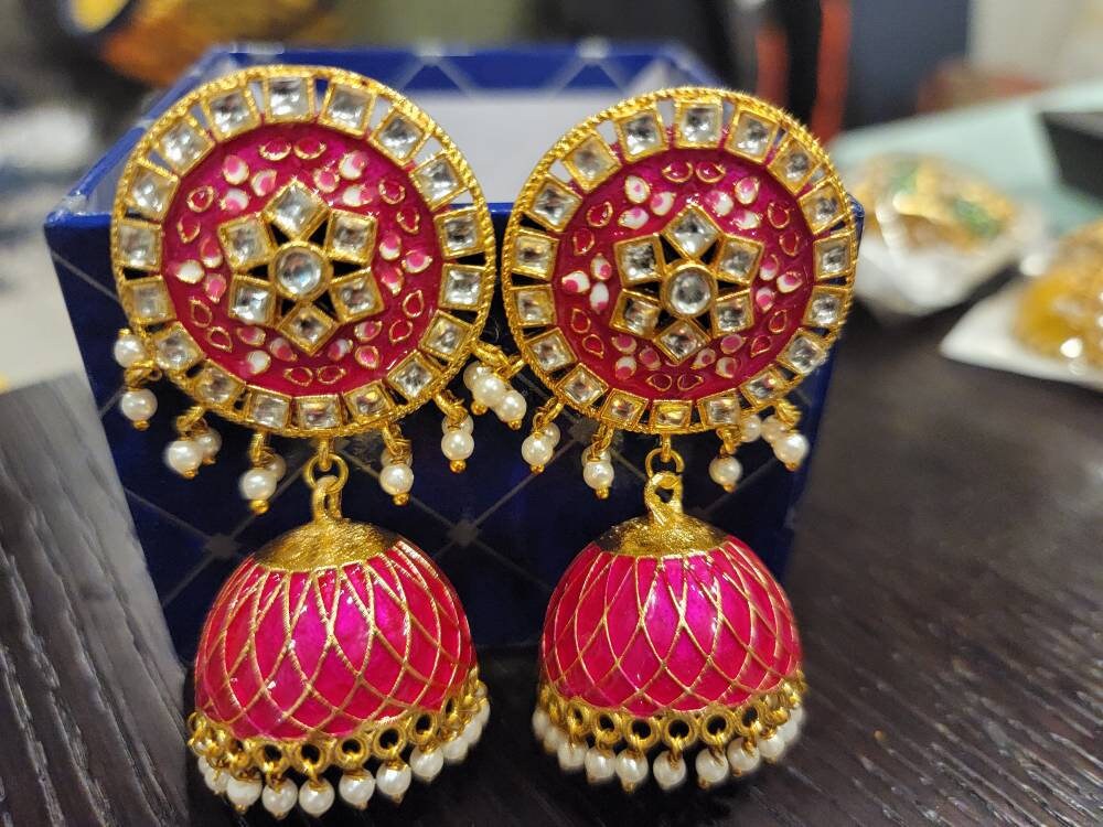 Bollywood Kundan Chaandbali Earrings/Indian Earrings/pearl Earring/Pakistani Earrings/Statement Earrings/Long chandelier/Indian wedding