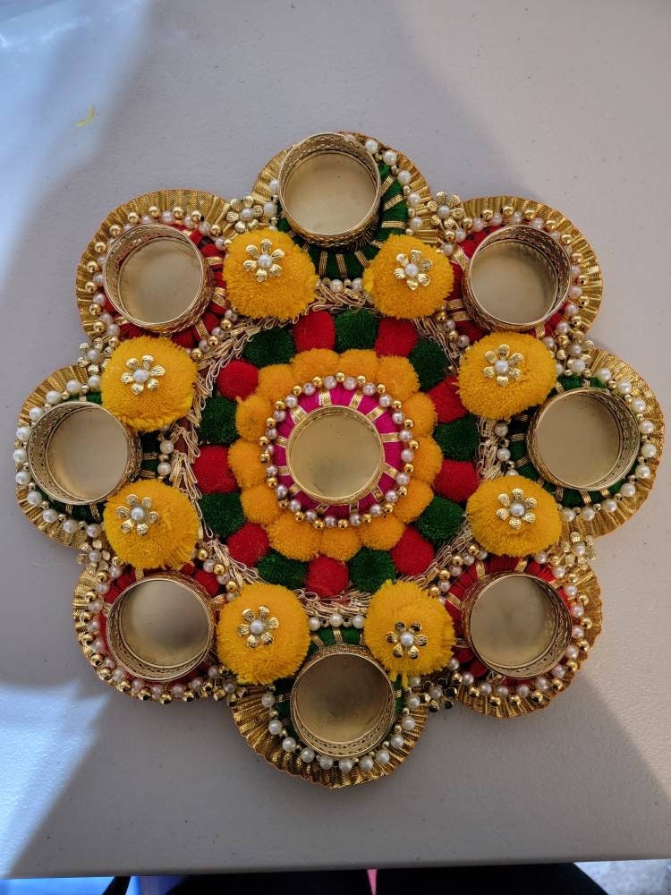 Large Swastik Design Marigold Pom Pom mat|Centrepiece|Diwali Decor|wedding decor|Rangoli|Puja Mandir|Bollywood decor|Hindu wedding