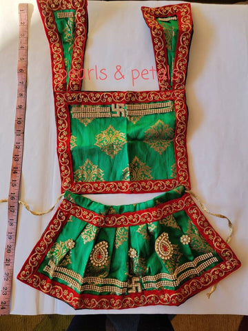 Mataji Dress| Clothes for deities| Janmashtmi | Radha poshak| Maataji Heavy dress| Gota patti work| One Size | Devi Dress| Green Poshak