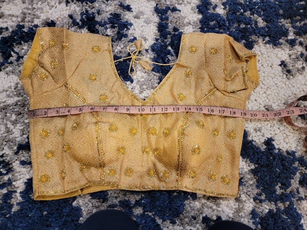 Beautiful Golden Designer Readymade Stitched Embroidered Saree Blouse| Art Silk Fabric| Craft Indian Sari Choli Tunic Top Women Wedding Wear