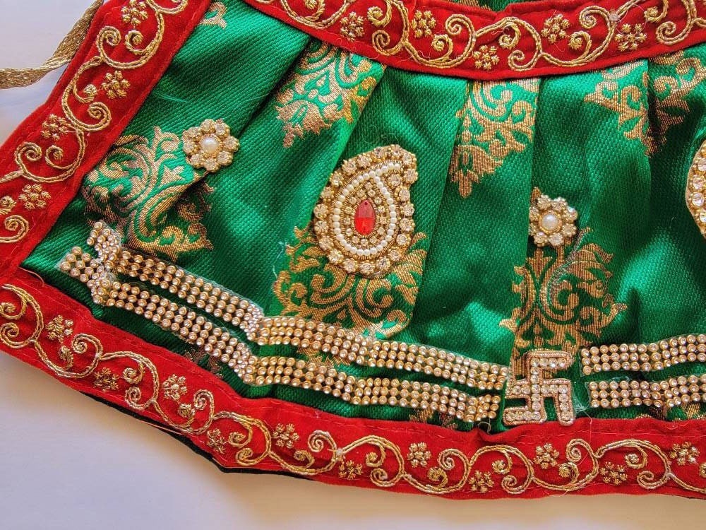 Mataji Dress| Clothes for deities| Janmashtmi | Radha poshak| Maataji Heavy dress| Gota patti work| One Size | Devi Dress| Green Poshak