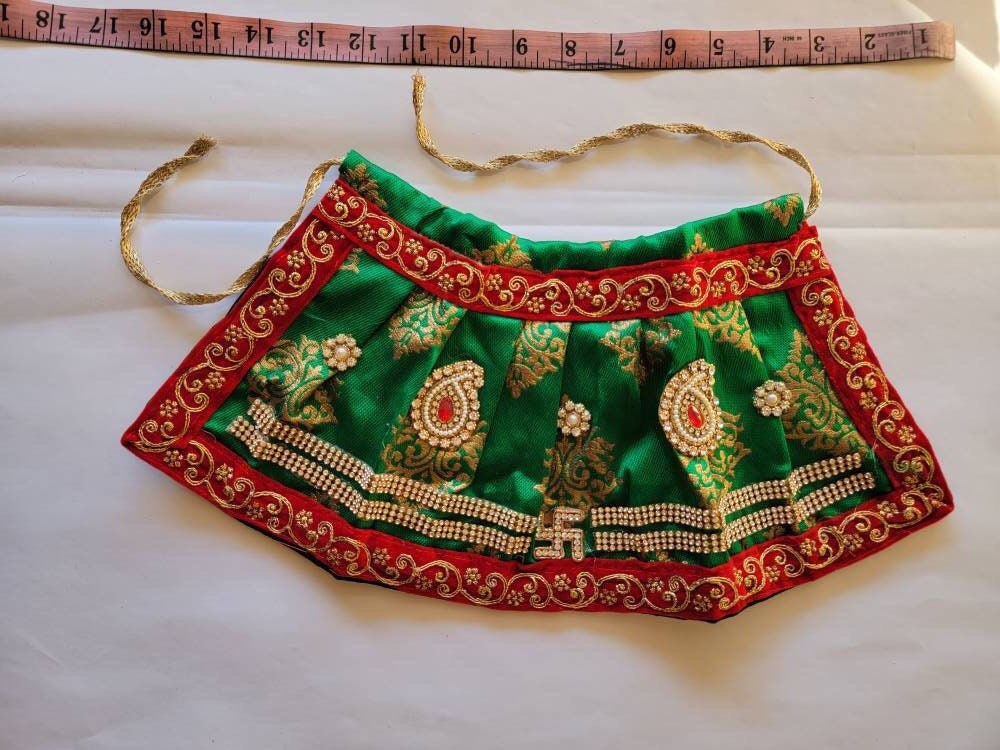 Mataji Dress| Clothes for deities| Janmashtmi | Radha poshak| Maataji Heavy dress| Gota patti work| One Size | Devi Dress| Green Poshak