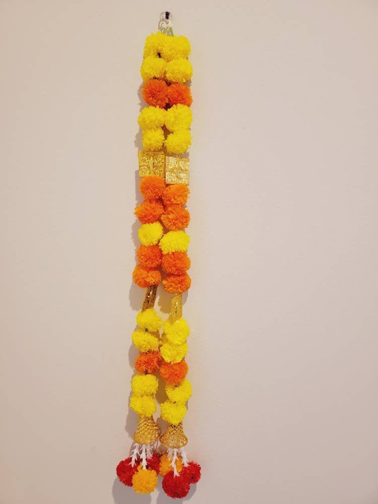 Pack of 2 Beautiful Trending Marigold Hangings for Home Decor, Puja, Heena, Mehendi, Wedding, housewarming, backdrop, Mandir, Handmade