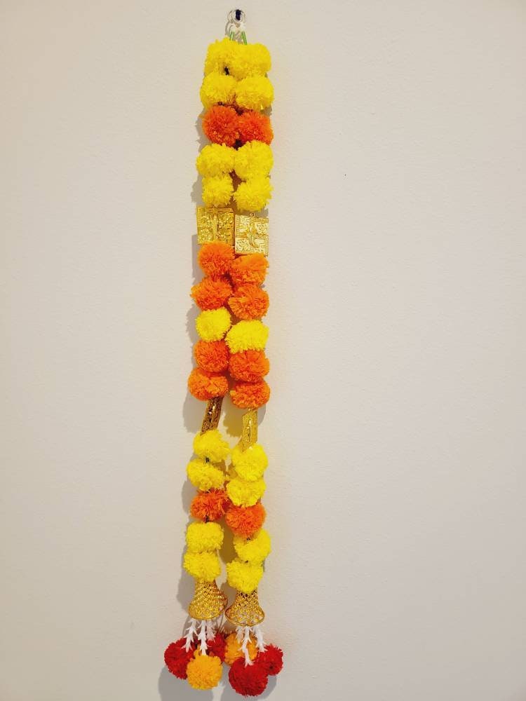 Pack of 2 Beautiful Trending Marigold Hangings for Home Decor, Puja, Heena, Mehendi, Wedding, housewarming, backdrop, Mandir, Handmade