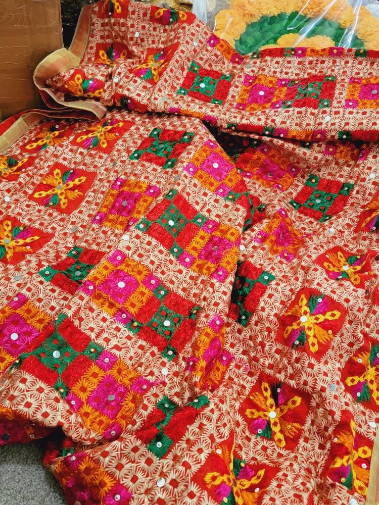 Fulkari Designer Dupatta | Stole | Scarf | Kota doriya Tissue Dupatta | Gift For Her | Weaving| Indian Festive traditional wear| Bahubali