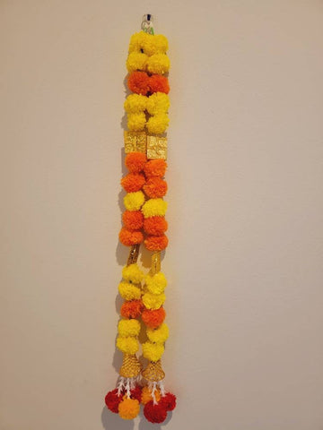Pack of 2 Beautiful Trending Marigold Hangings for Home Decor, Puja, Heena, Mehendi, Wedding, housewarming, backdrop, Mandir, Handmade