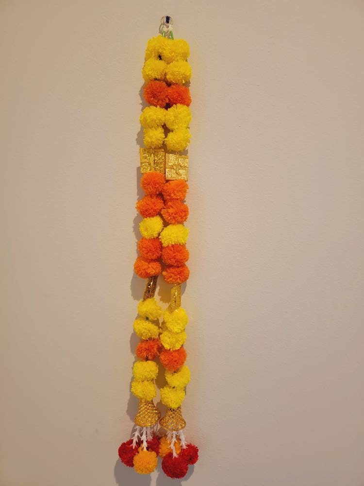 Pack of 2 Beautiful Trending Marigold Hangings for Home Decor, Puja, Heena, Mehendi, Wedding, housewarming, backdrop, Mandir, Handmade
