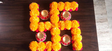 Handmade Festive Marigold Flower Swastik|Rangoli|Home, Entryway Decor, Indian Diwali Decor|New Home Gift, Floral mat|