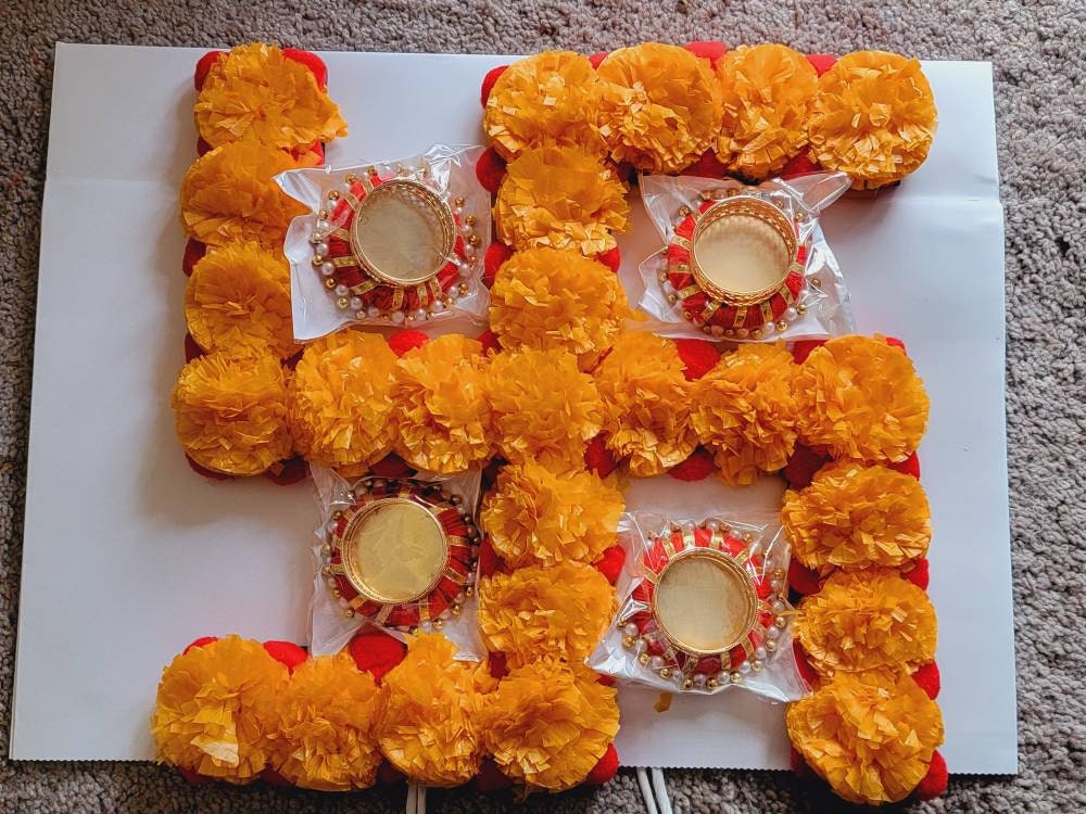 Handmade Festive Marigold Flower Swastik|Rangoli|Home, Entryway Decor, Indian Diwali Decor|New Home Gift, Floral mat|