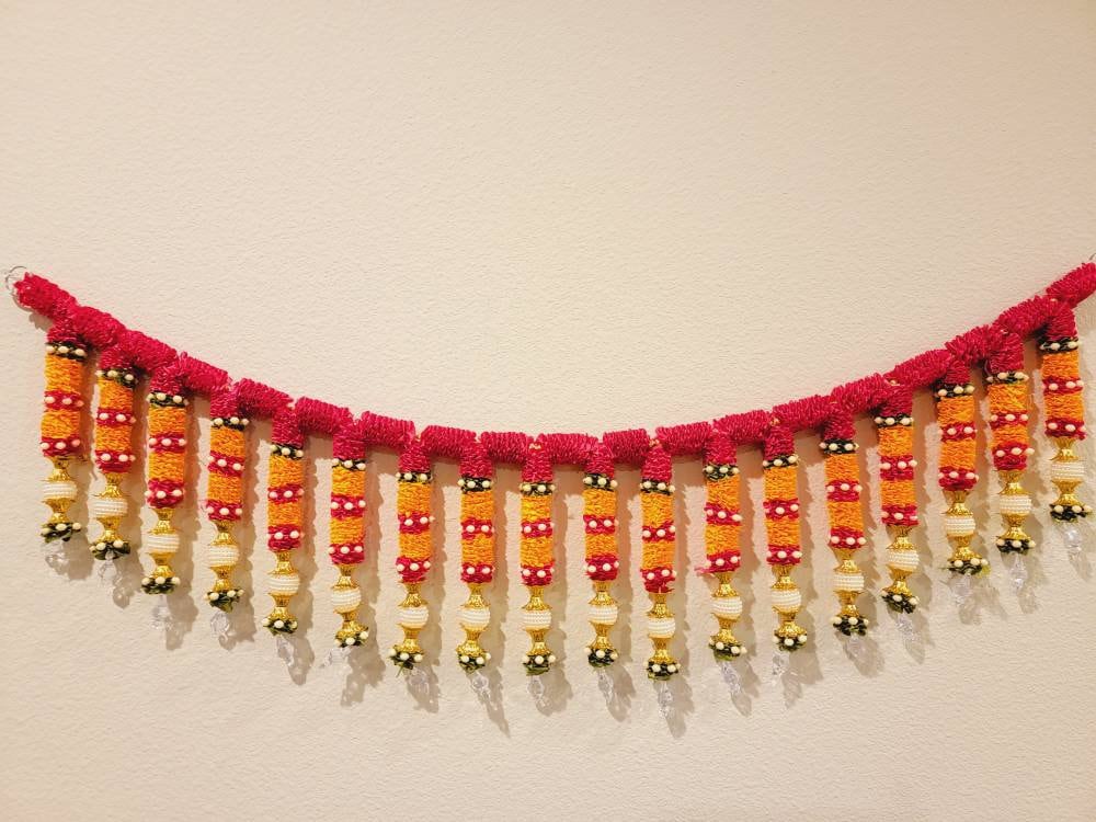 Artificial Door Toran Hanging Made of Colourful Thread Tassels with Moti Beads| Door Hanging Bandanwar for Home Decor Entrance for festival