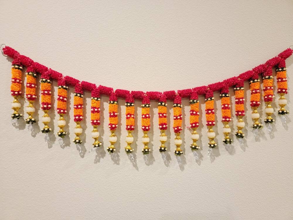 Artificial Door Toran Hanging Made of Colourful Thread Tassels with Moti Beads| Door Hanging Bandanwar for Home Decor Entrance for festival