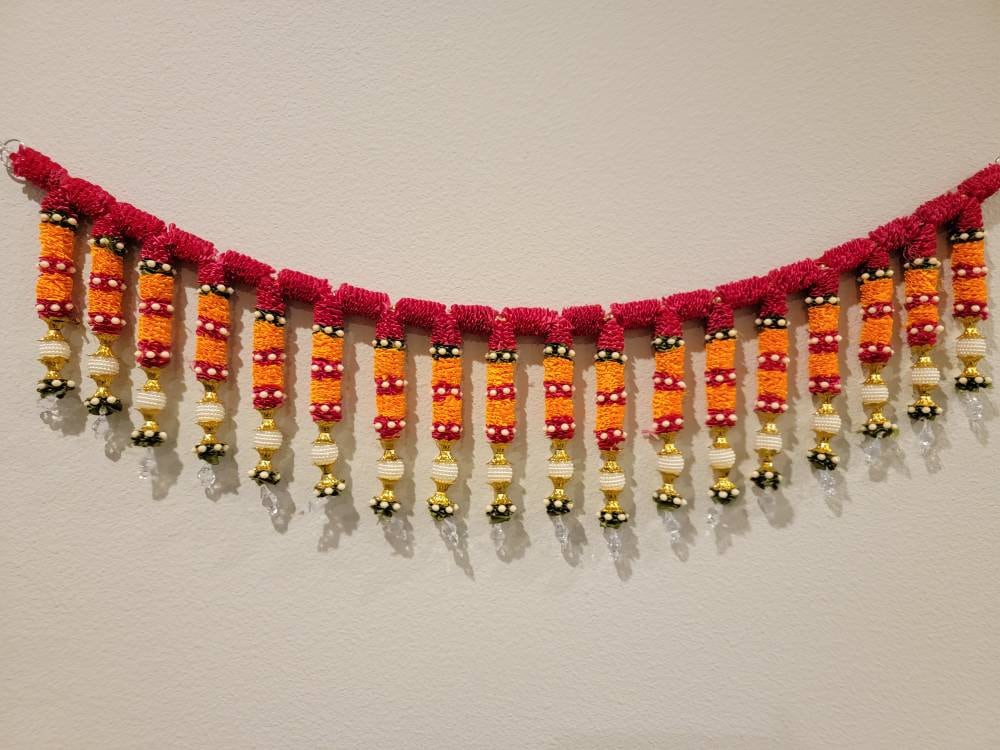 Artificial Door Toran Hanging Made of Colourful Thread Tassels with Moti Beads| Door Hanging Bandanwar for Home Decor Entrance for festival