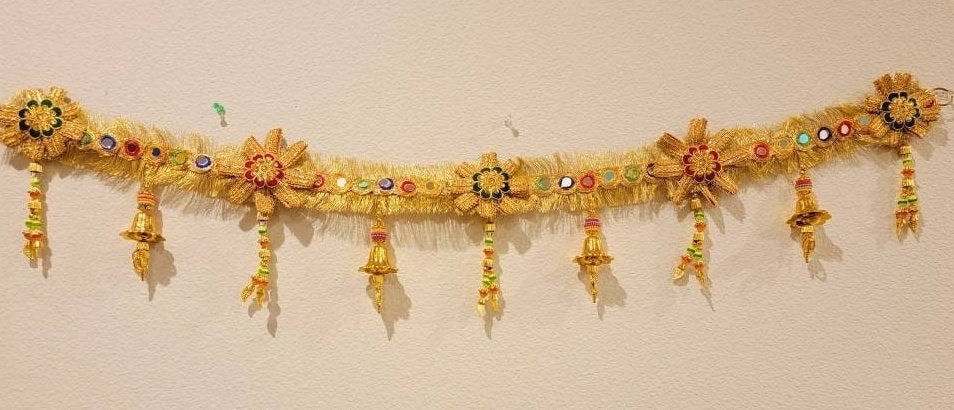 Handmade Gota & Bead Work Toran| Decorative Cloth Bandanwar Beads Toran Wall Hanging for Home decor Main Entrance Window Temple for Diwali