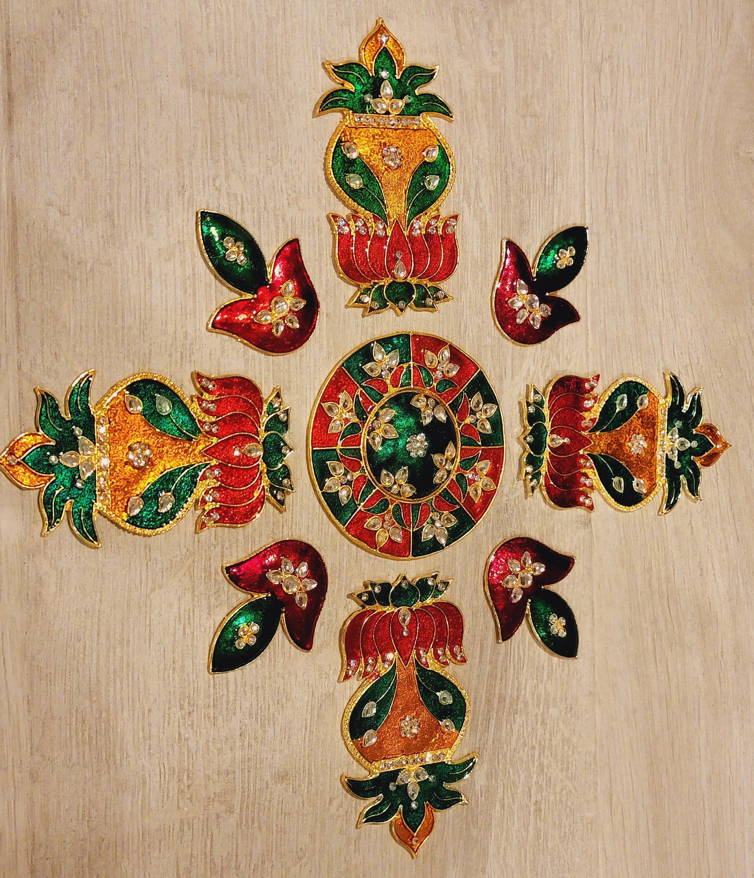 Lotus Kalash Diya meenakari work metal rangoli/ Home decor/Diwali rangoli /Floor decoration/ Diwali gift/Indian wedding decoration|Festival