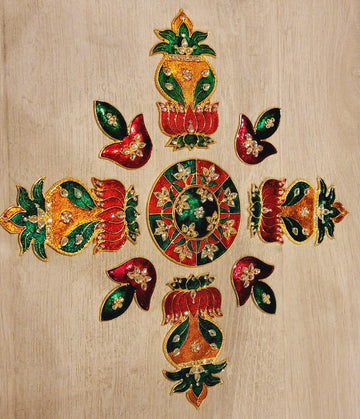 Lotus Kalash Diya meenakari work metal rangoli/ Home decor/Diwali rangoli /Floor decoration/ Diwali gift/Indian wedding decoration|Festival