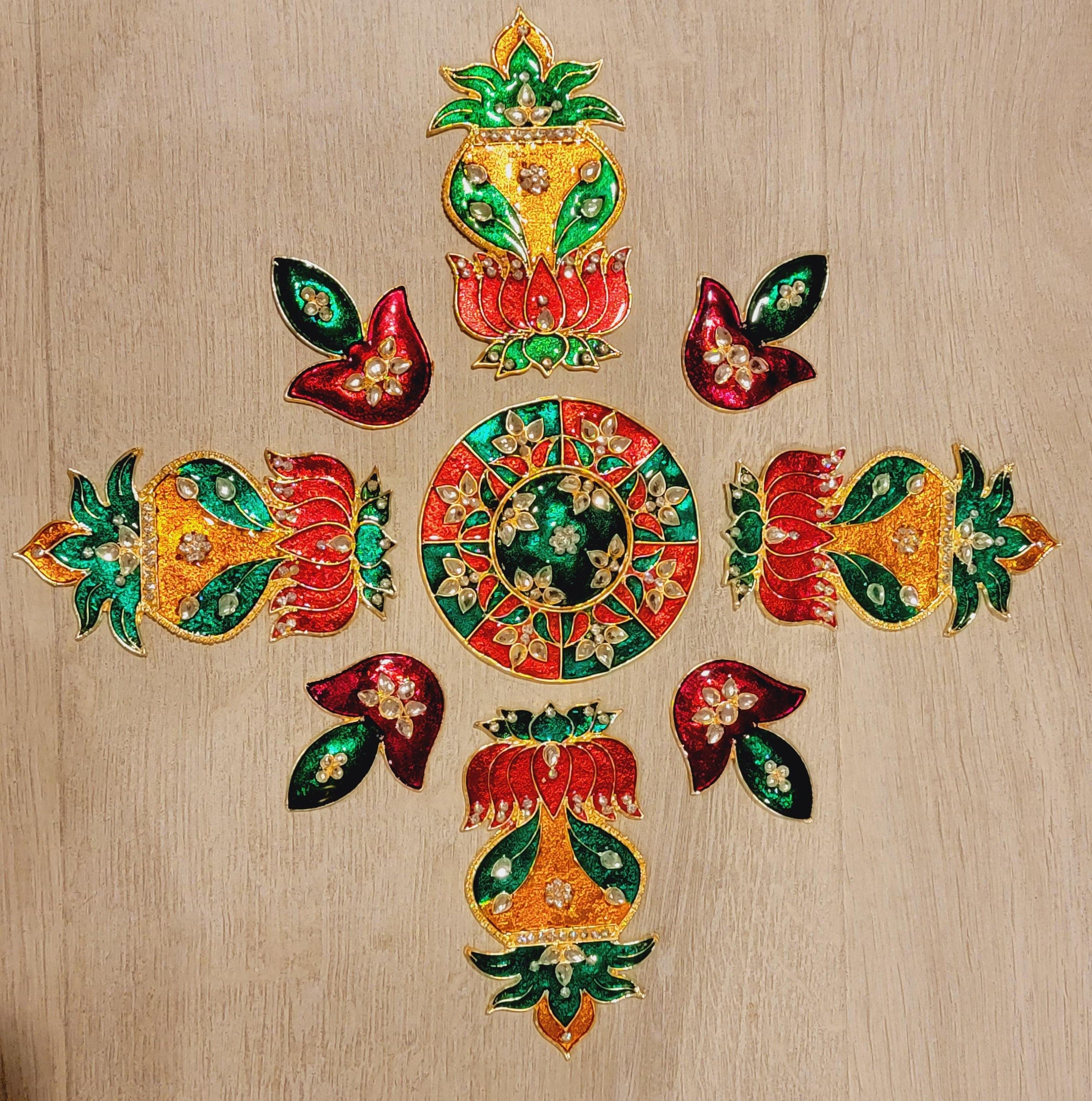 Lotus Kalash Diya meenakari work metal rangoli/ Home decor/Diwali rangoli /Floor decoration/ Diwali gift/Indian wedding decoration|Festival