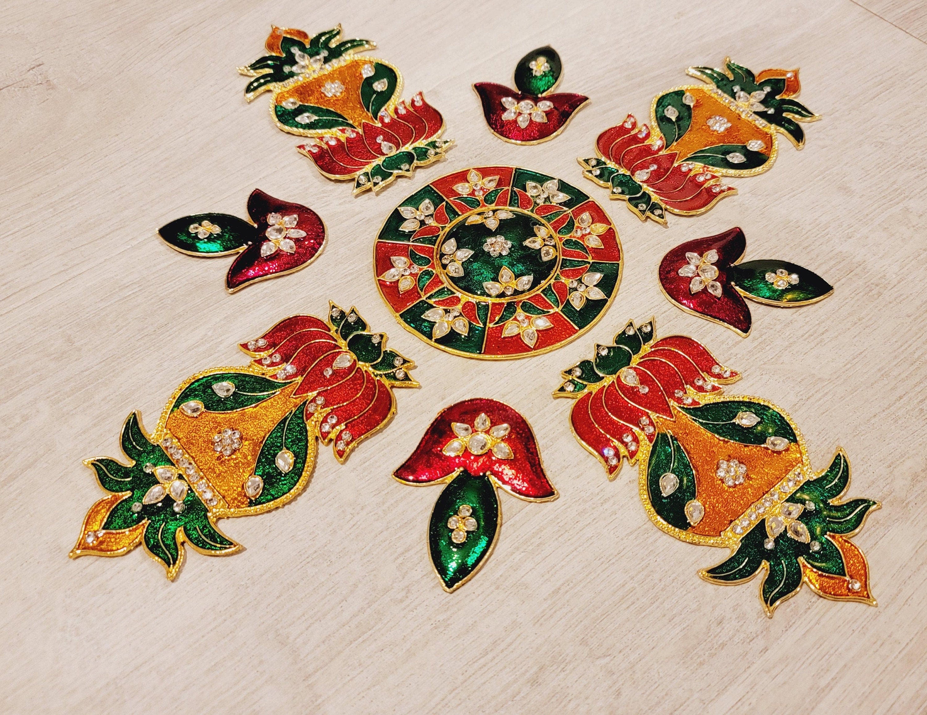 Lotus Kalash Diya meenakari work metal rangoli/ Home decor/Diwali rangoli /Floor decoration/ Diwali gift/Indian wedding decoration|Festival