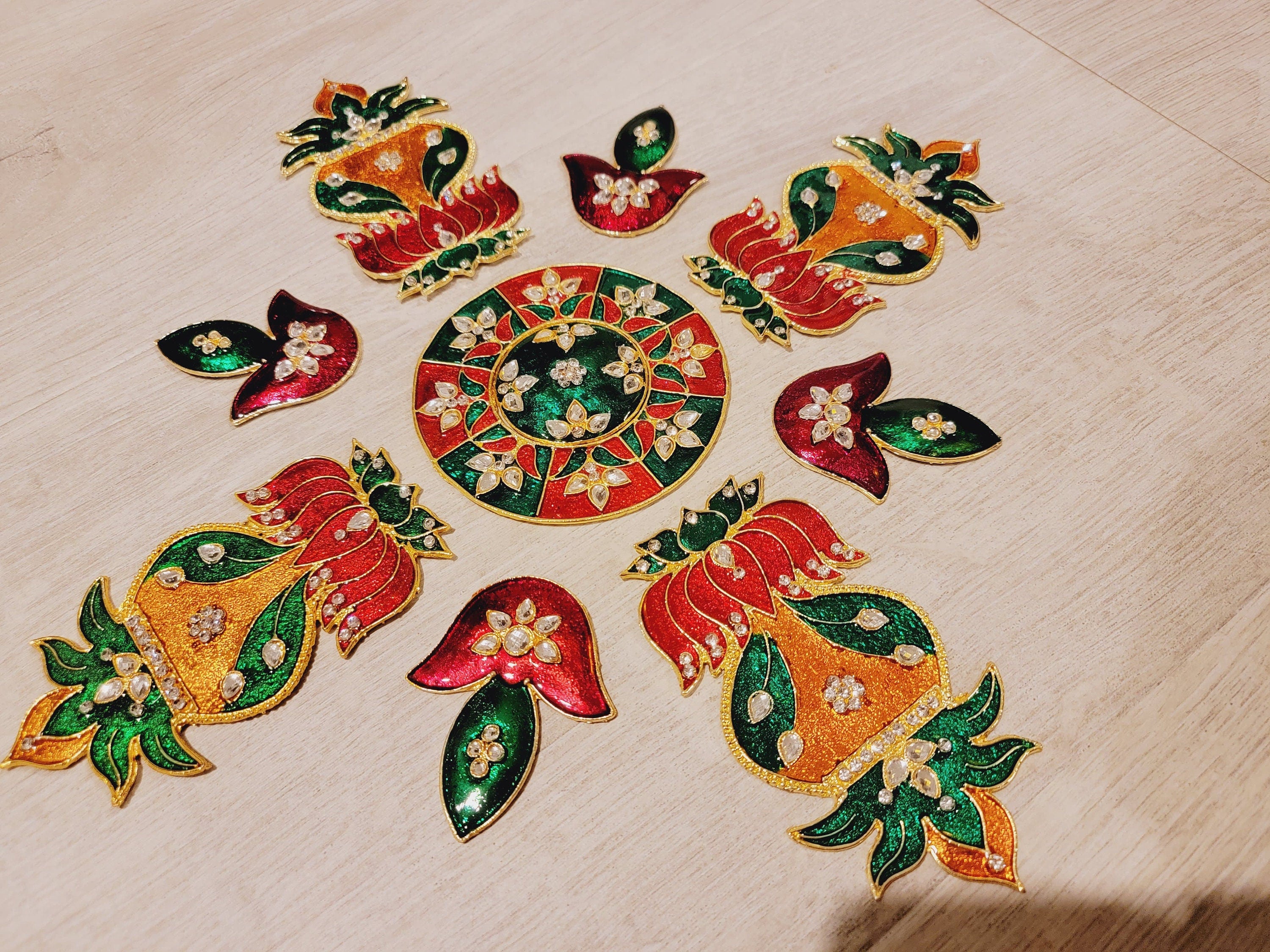 Lotus Kalash Diya meenakari work metal rangoli/ Home decor/Diwali rangoli /Floor decoration/ Diwali gift/Indian wedding decoration|Festival