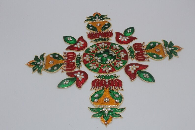 Lotus Kalash Diya meenakari work metal rangoli/ Home decor/Diwali rangoli /Floor decoration/ Diwali gift/Indian wedding decoration|Festival