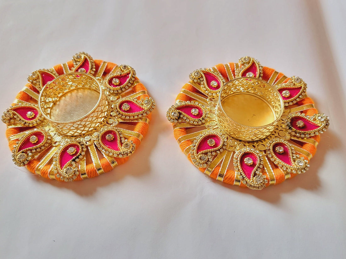 Bangle TeaLight Holder|Diwali Diyas| Round Candle Holders|Return Gifts|Red  Orange Tealight Holder| Multi Color Diwali Decor| Jardosi work