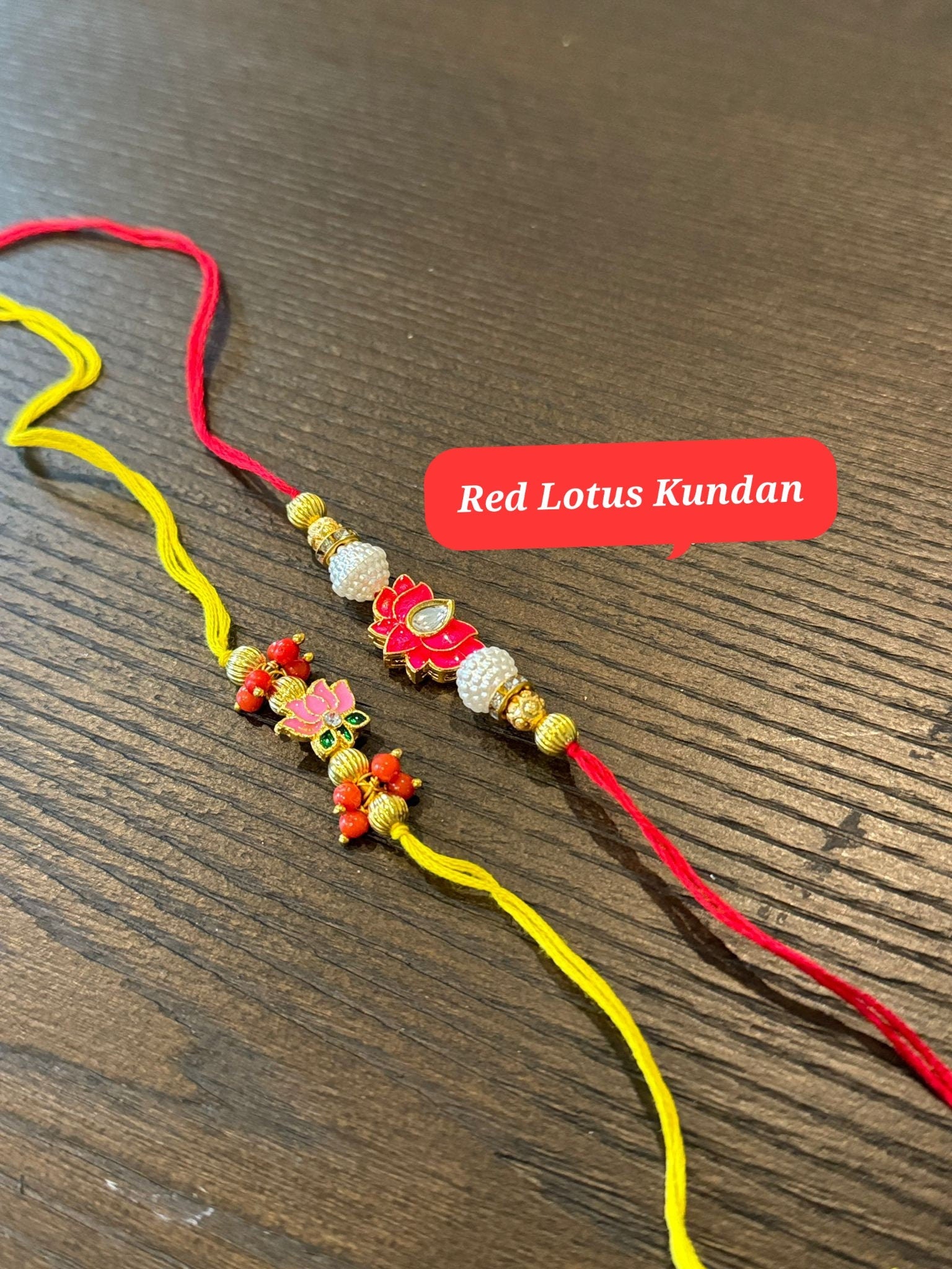 Beautiful rakhis with hanging charm, gold beads, pink and red lotus rakhi |Indian rakhi| Lumba Rakshbandhan Rakhadi for brother| Rakhdi