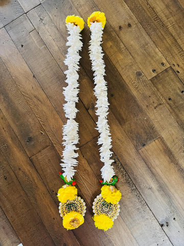 Jasmine Garland 2 piece with parrot, artificial flower 2.5feet| Garlands with shubh|Backdrop Decorations| Temple Decor|Shubh Labh hangings