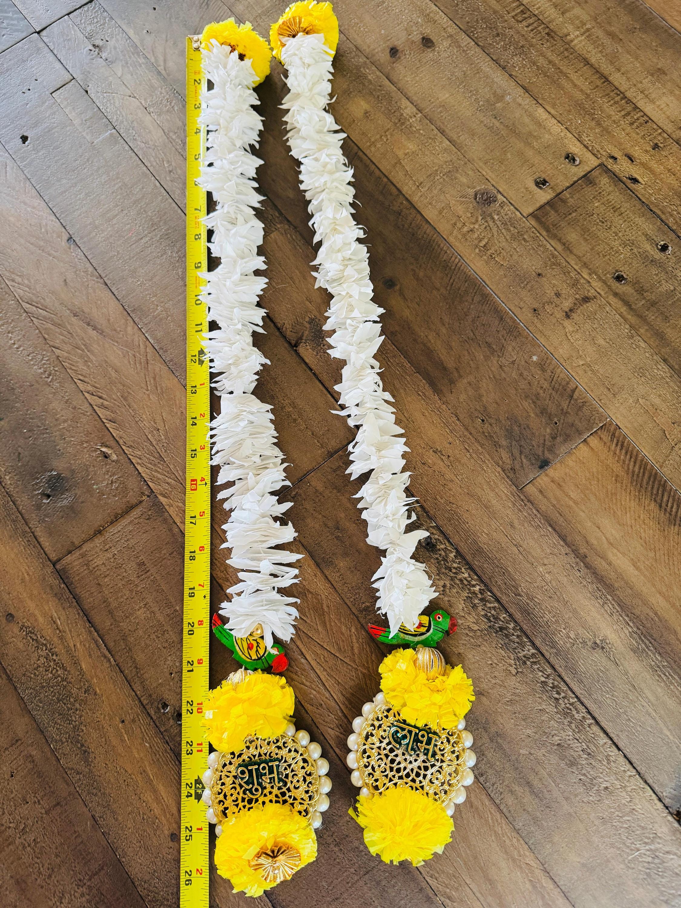 Jasmine Garland 2 piece with parrot, artificial flower 2.5feet| Garlands with shubh|Backdrop Decorations| Temple Decor|Shubh Labh hangings