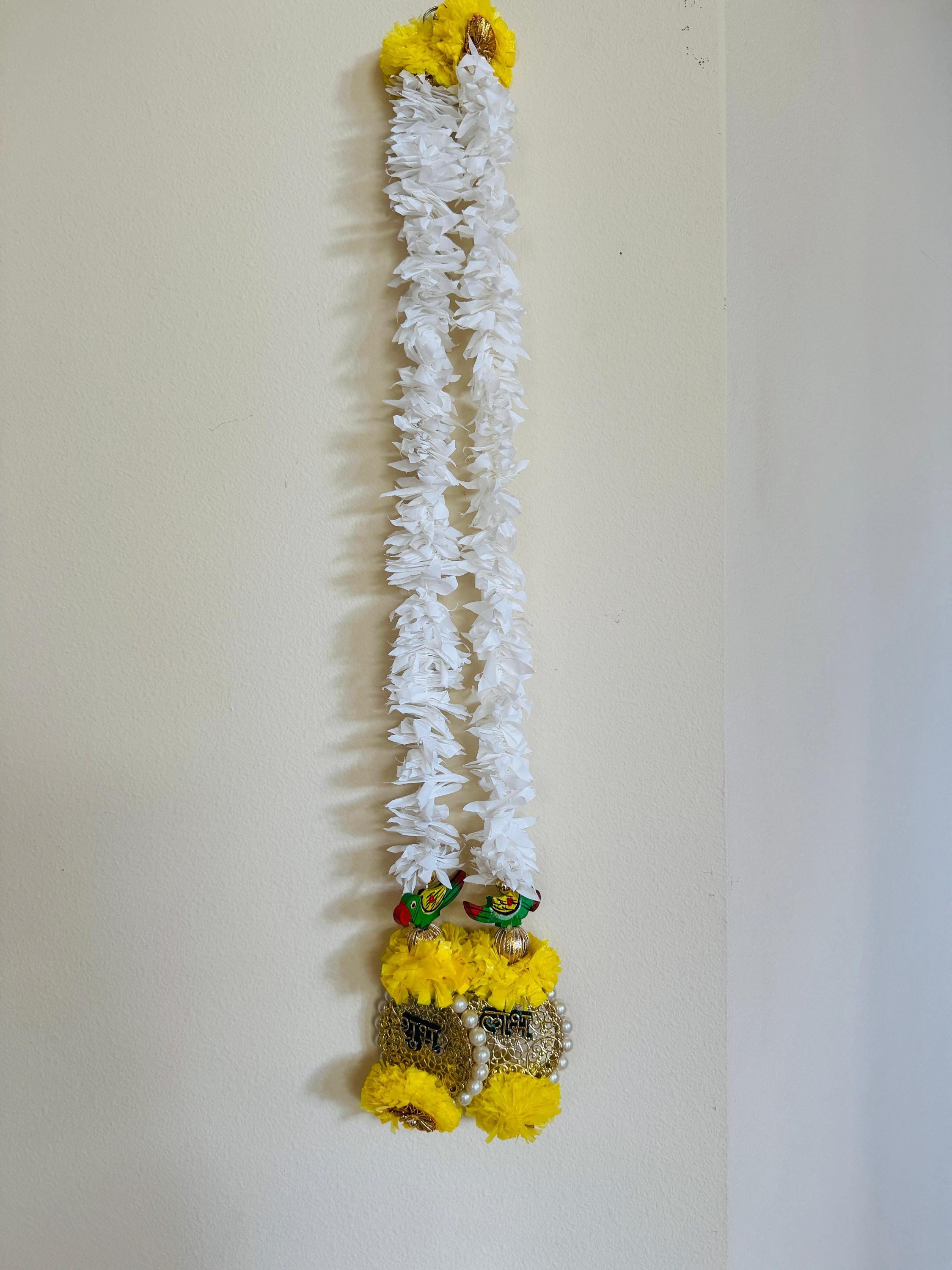 Jasmine Garland 2 piece with parrot, artificial flower 2.5feet| Garlands with shubh|Backdrop Decorations| Temple Decor|Shubh Labh hangings