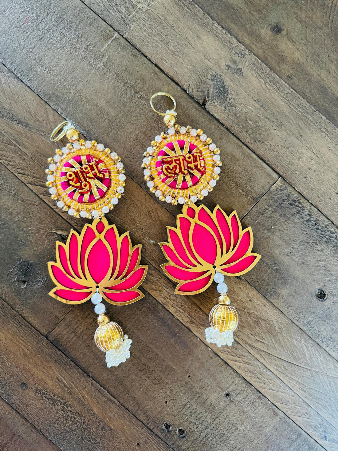 Shubh Labh| Decorative Auspicious Ganesh Pooja| Wall Door Hanging|Diwali Decoration|Temple Decoration Set |Lotus hanging beads| Housewarming