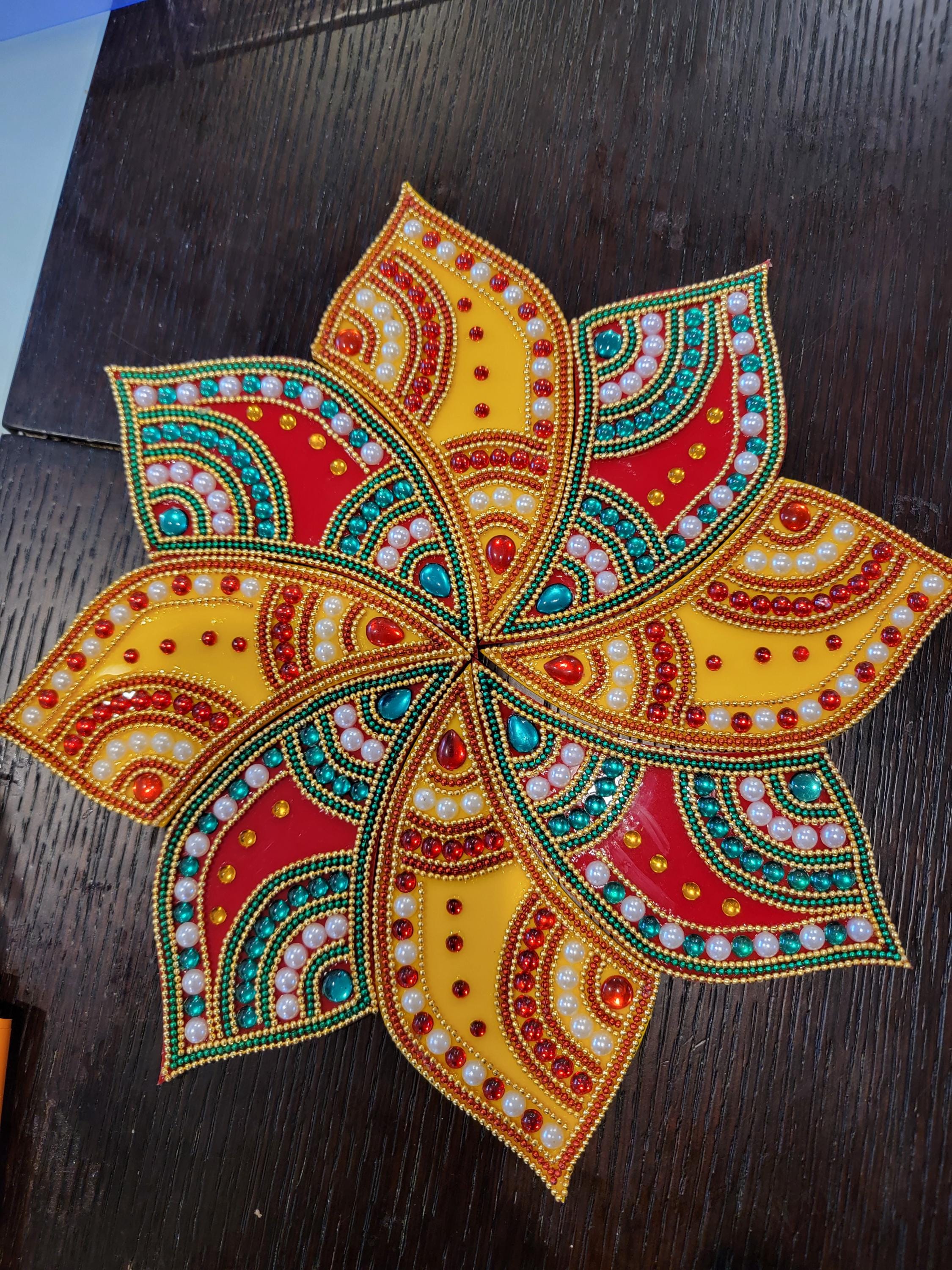 Acrylic Rangoli Pattern| Readymade Rangoli Design| Diwali Decor| Pongal Decoration| Kundan Rangoli |Navratri| Indian Floor Art| Home decor