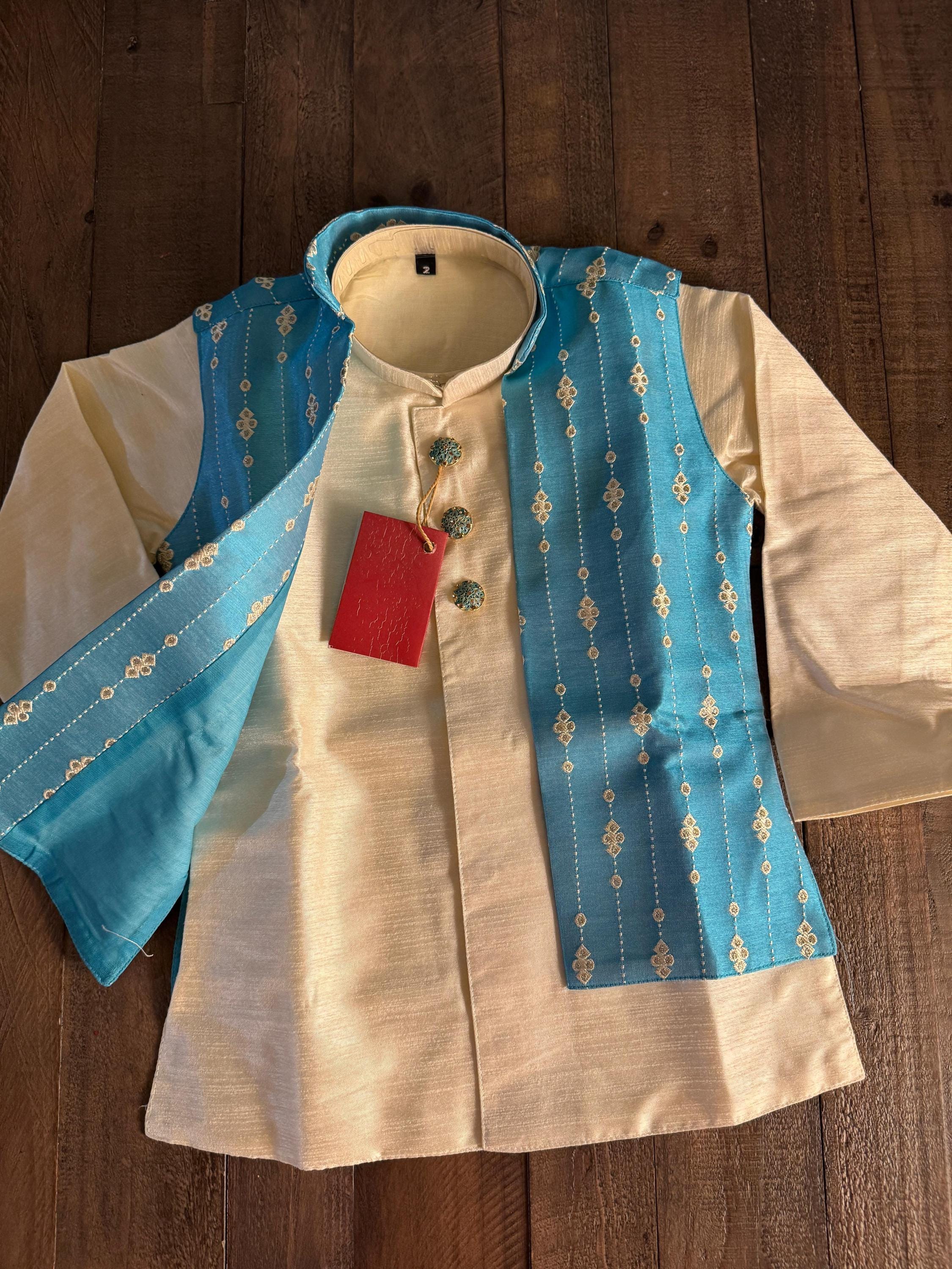 Silk Kurta Pyjama for Boys - Diwali and Traditional Wear |Eid Wear|INDIAN WEAR KIDS|3 Piece Chudidaar Pyjama for Festivals |Traditional Wear