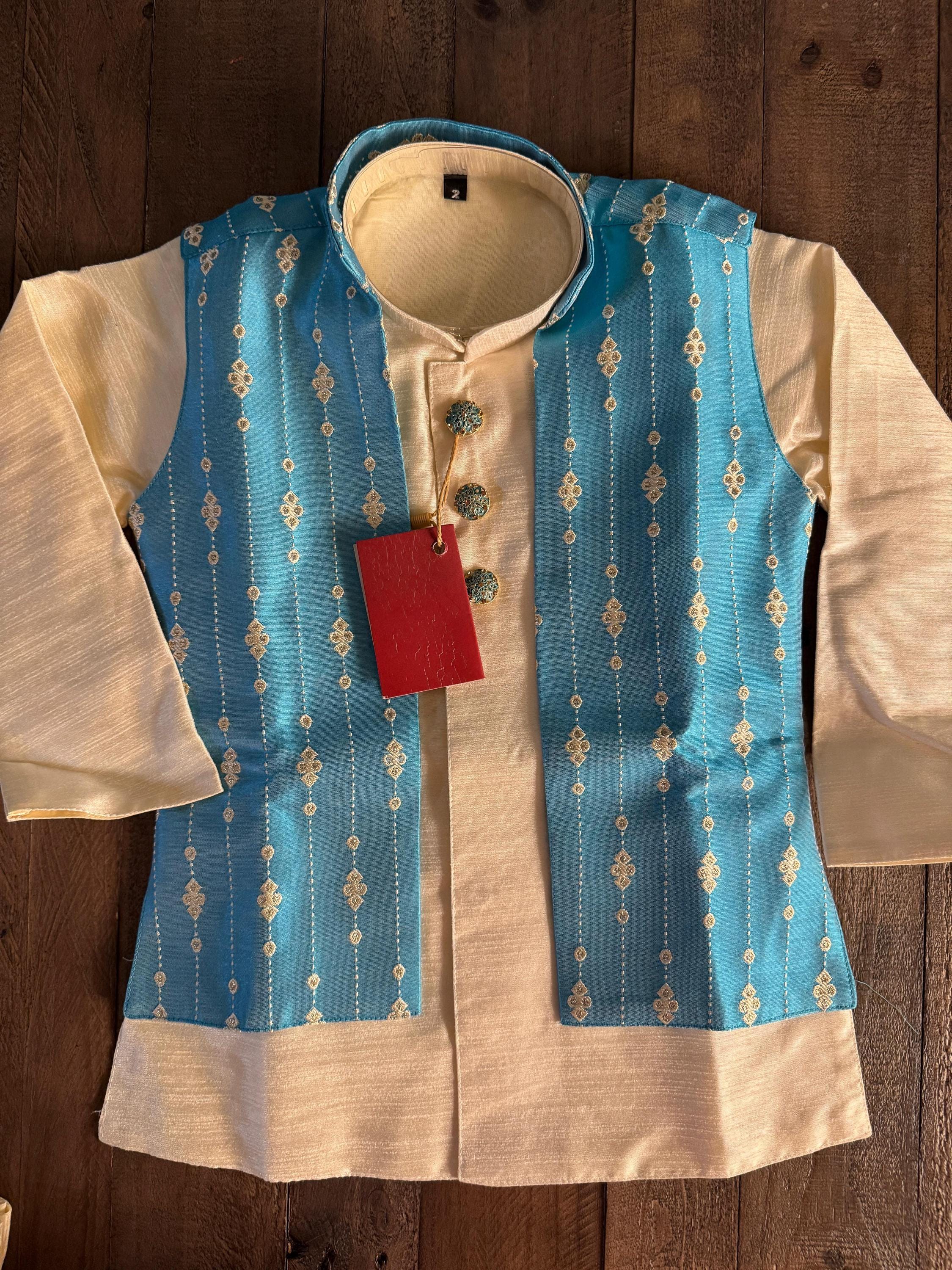 Silk Kurta Pyjama for Boys - Diwali and Traditional Wear |Eid Wear|INDIAN WEAR KIDS|3 Piece Chudidaar Pyjama for Festivals |Traditional Wear